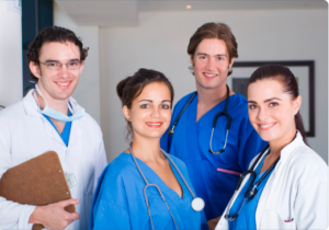 A close-up of a healthcare agency logo, signifying professionalism and trust.